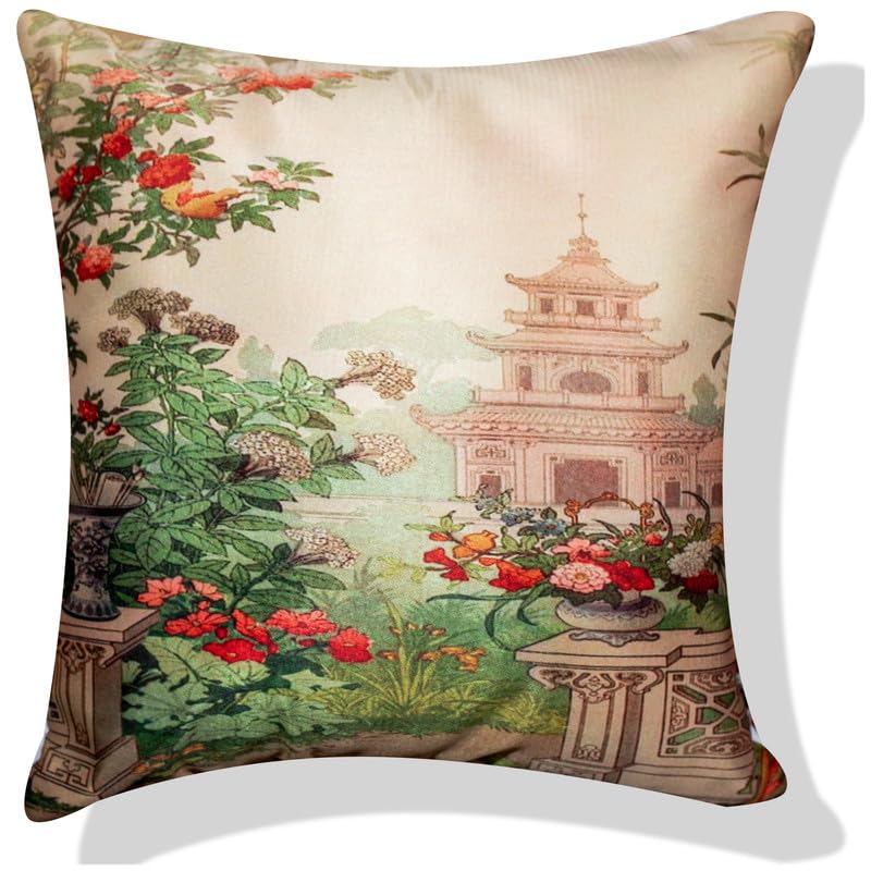 Vendola Decorative Satin Sofa Cushion Covers Set of 5, 16 inch x 16 inch, Sofa Pillow Cover, Ethnic Festive, Multicolor, Palace, Rajasthani Design Zipper Closure (Dwars, 16X16 Inches)