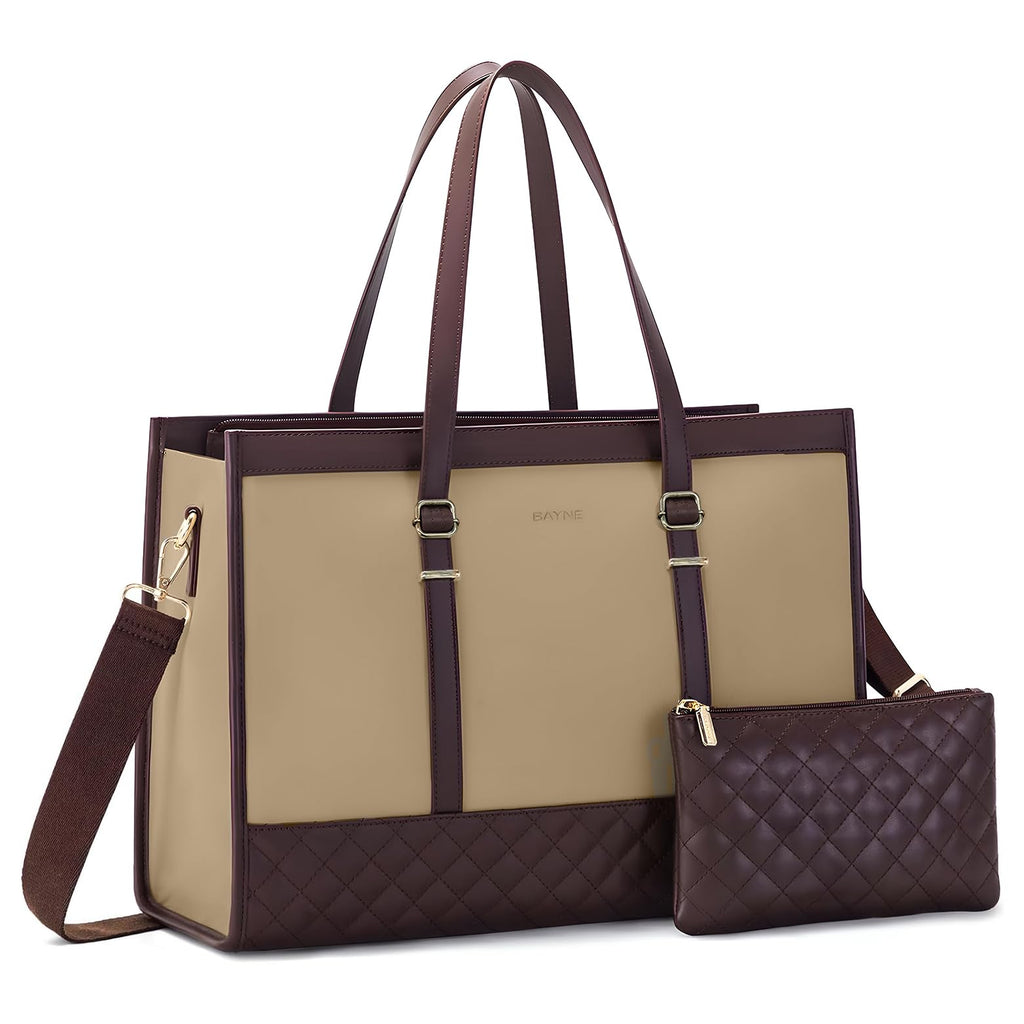 Crewer Bayne Large Size Tote Bag for Woman | Laptop Bags for Women Office Use | Handbag for Women Big Size | Elegant Office Bag for Woman | Tote Bags | 13 Inch Laptops (Baige, 13 inch Laptop)