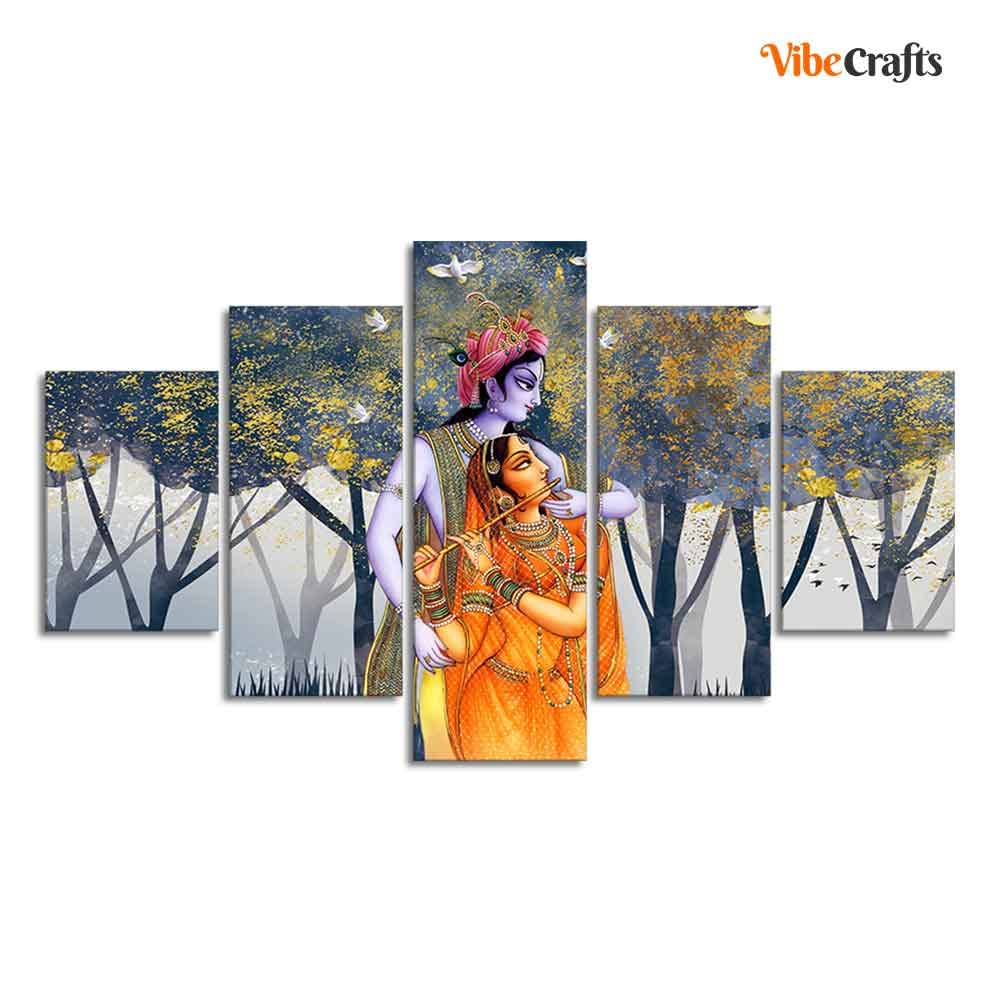 VIBECRAFTS Radhe Krishna Canvas Wall Painting Set of Five For Home|Office|Living Room|Gift (PTVC5Pcs1_5540)