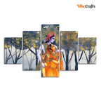 VIBECRAFTS Radhe Krishna Canvas Wall Painting Set of Five For Home|Office|Living Room|Gift (PTVC5Pcs1_5540)