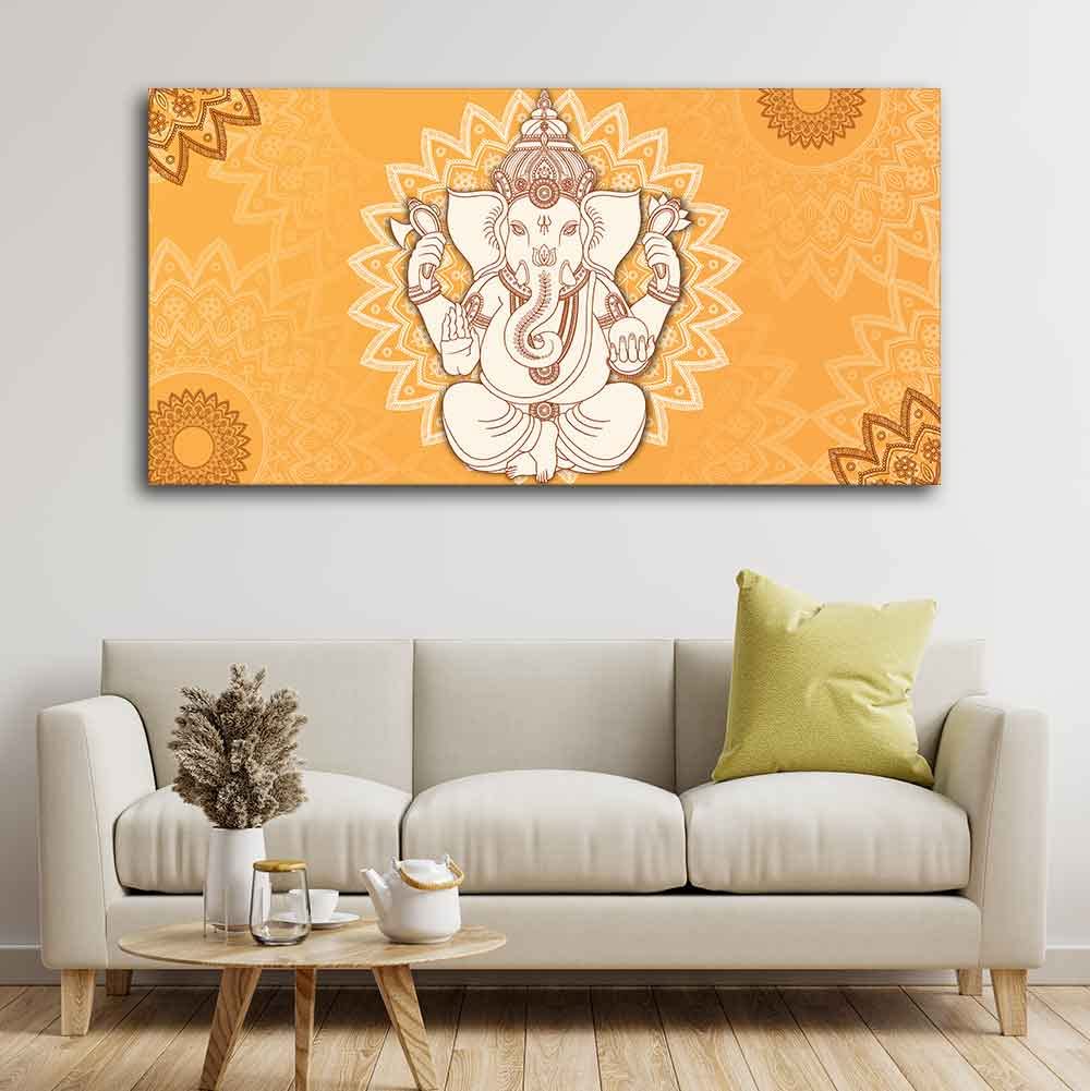 VIBECRAFTS Canvas Paintings for Living Room Drawing Room Auspicious Ganesh Canvas Wall Painting Fitted With Wooden Frame for Home | Office | Gift (PTVCH_2408)
