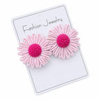 KOROIND Handmade Flower Earrings for Women & Girls | Bohemian Daisy Floral Stud Earrings | Lightweight Woven Raffia Statement Earrings | Beaded Center Summer Beach Vacation Party Fashion Jewelry