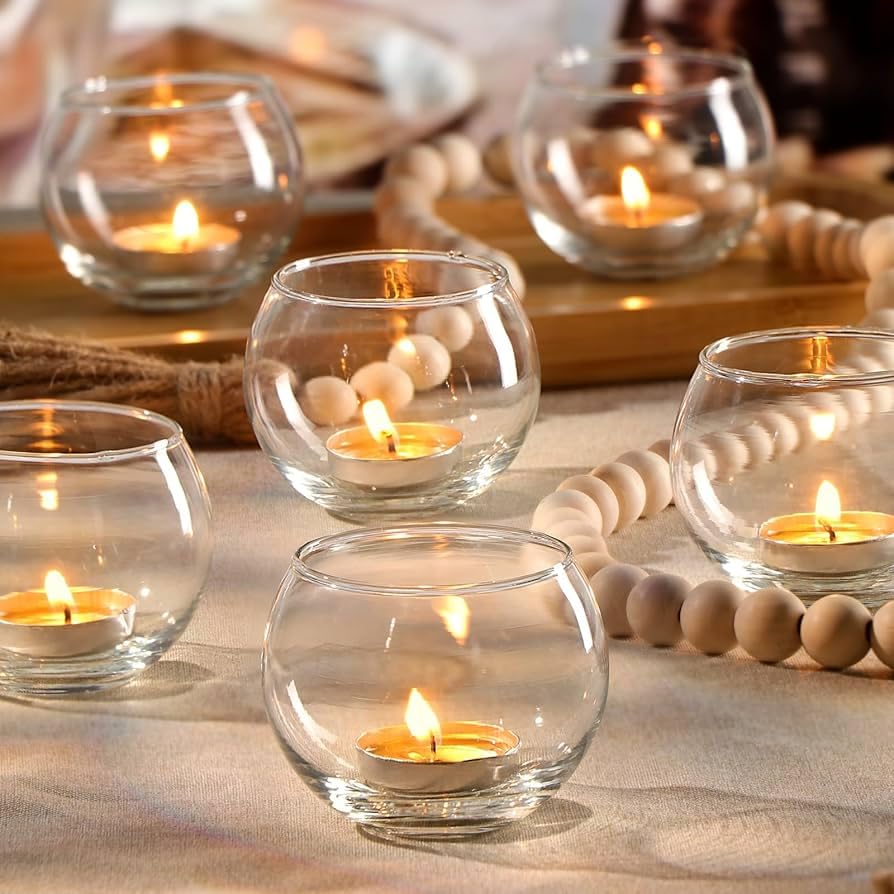 Clear Glass Round Tealight Candle Holders, 2 x 2 Bowl Shape, Set of 6, Table Decor for Weddings