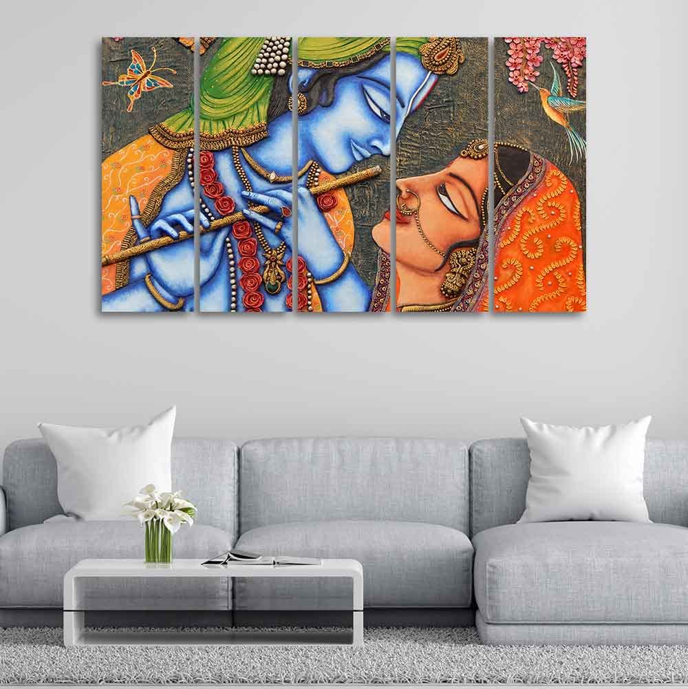 VIBECRAFTS Beautiful Radha Krishna Five Pieces Wall Painting For Home|Office|Living Room|Gift (PTVC5Pcs4_8648)