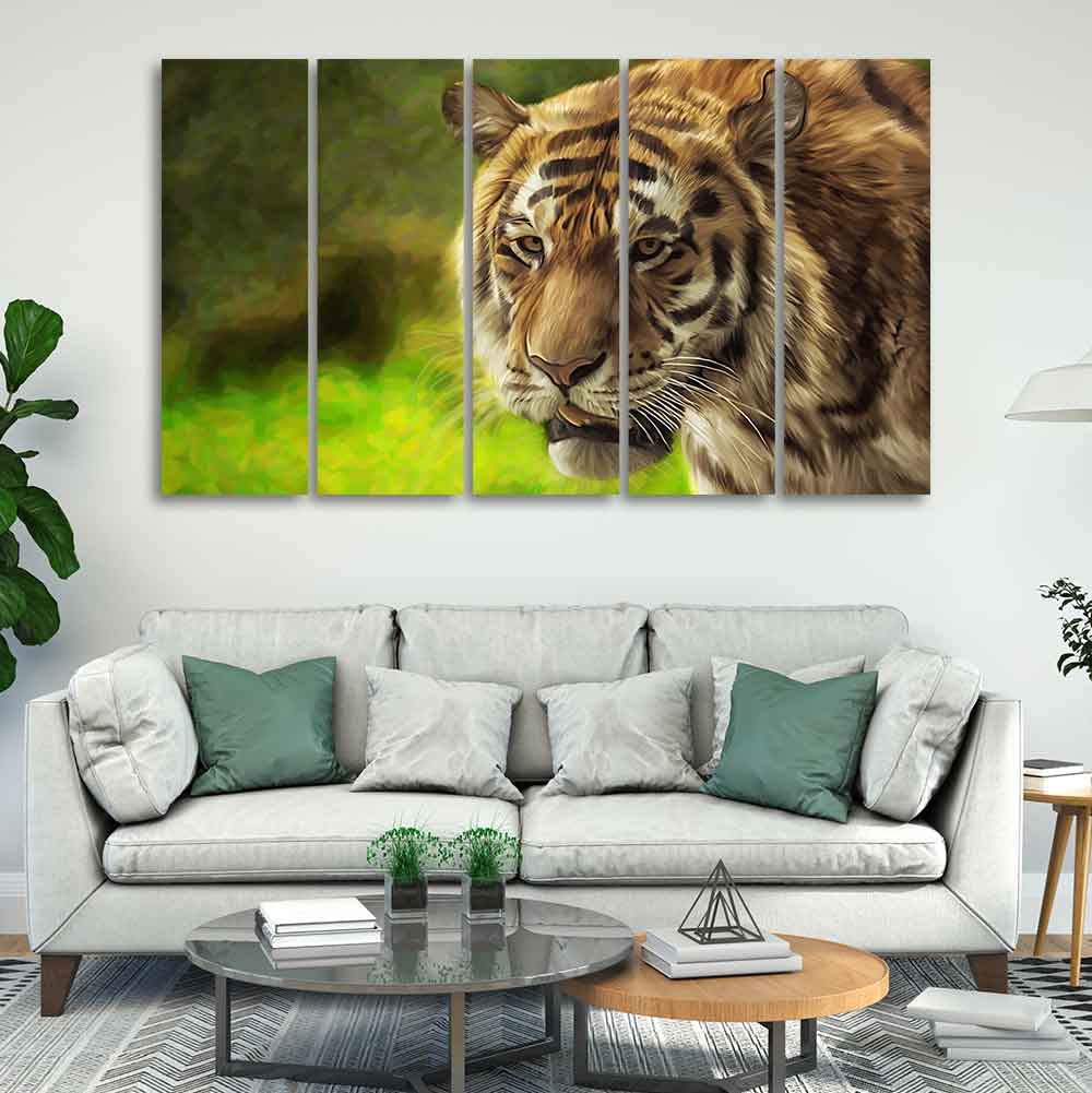 VIBECRAFTS Tiger Canvas Wall Painting Set of Five For Home|Office|Living Room|Gift (PTVC5Pcs4_8623)