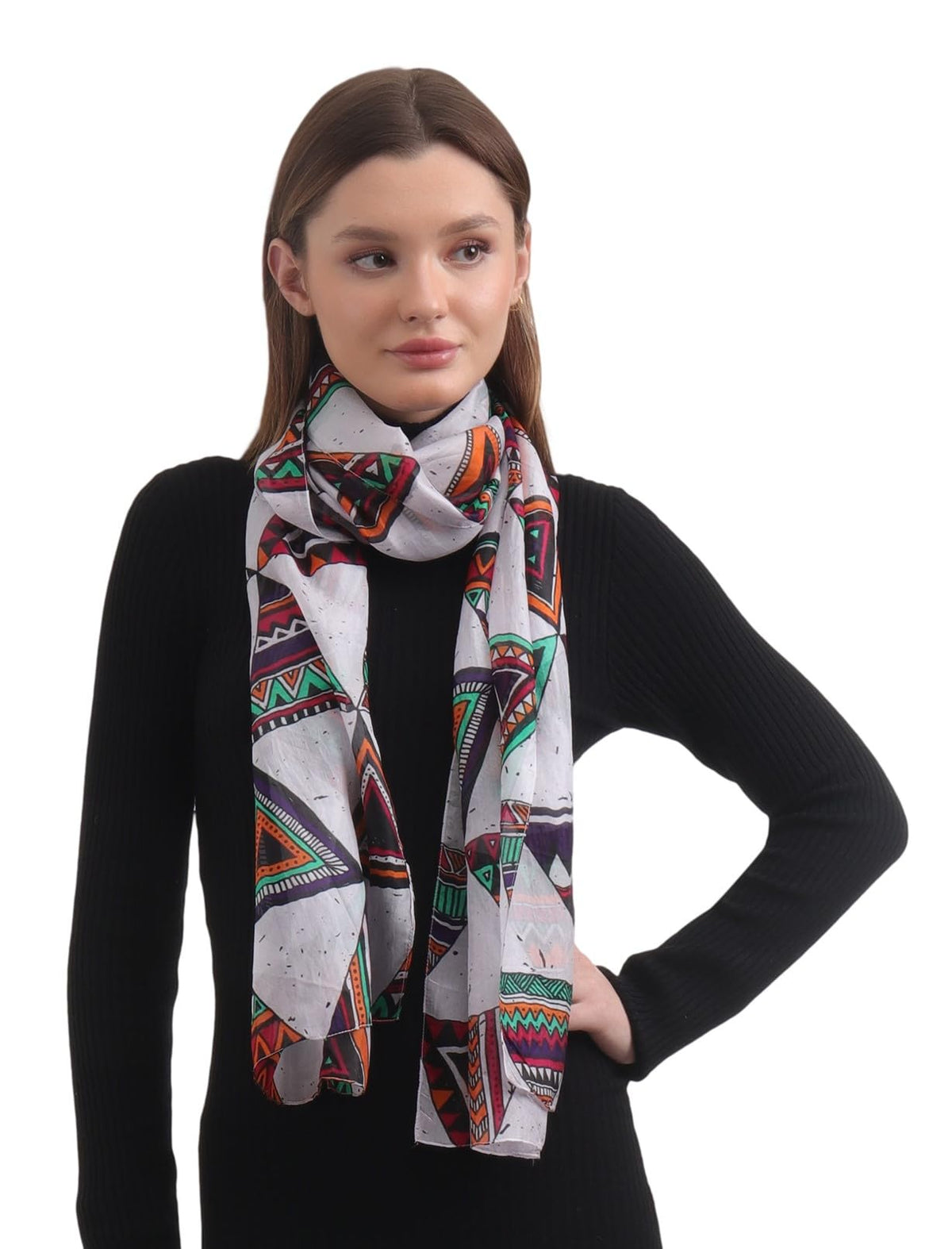 EH 100% Pure Mulberry Silk Scarf for Women, head scarf, neck scarf, hair scarf, digital printed long (22 X 72) (MC 6)