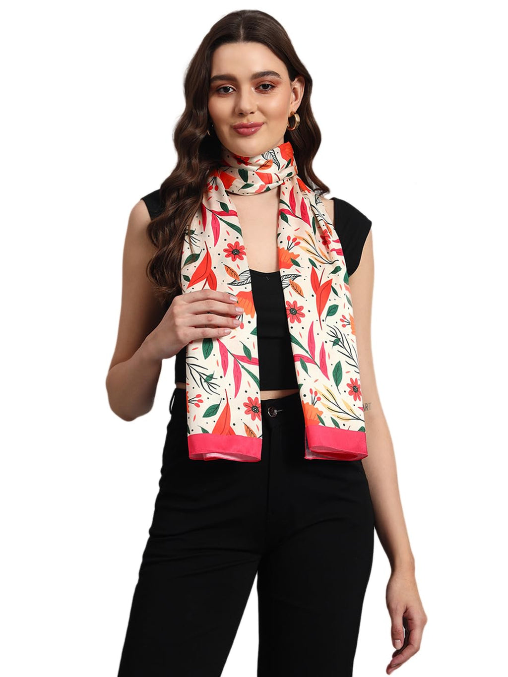 Ravaiyaa - Attitude is everything Women Lightweight Printed 100% Satin Silk Scarf Stoles Breathable Neckerchief Head Beach Wrap Scarves (Beige Pink Floral, 70 x 20 Inch)