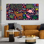 VIBECRAFTS Canvas Paintings for Living Room Drawing Room Canvas Folk Art Painting of Animals in Dark Forest for Home|Office|Gift(PTVCH_2400)(48 x 24 Inches)
