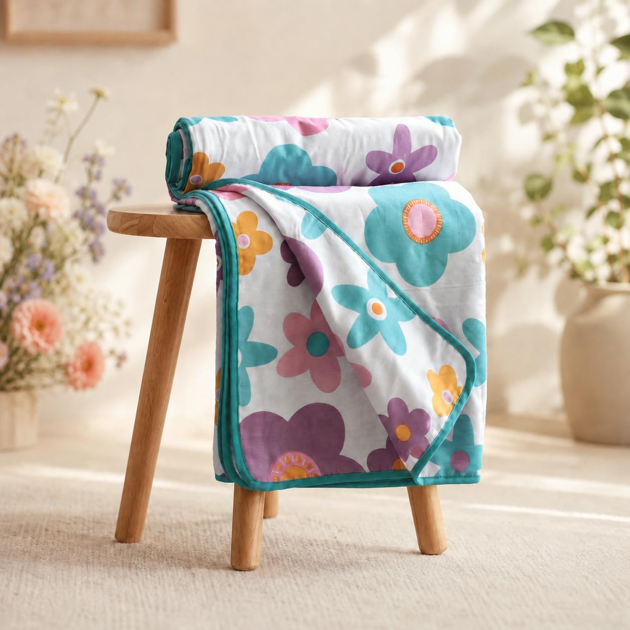 Loreto 100% Cambric Cotton Dohar Single Bed, AC Blanket, 58 x 88 inches Kafalo