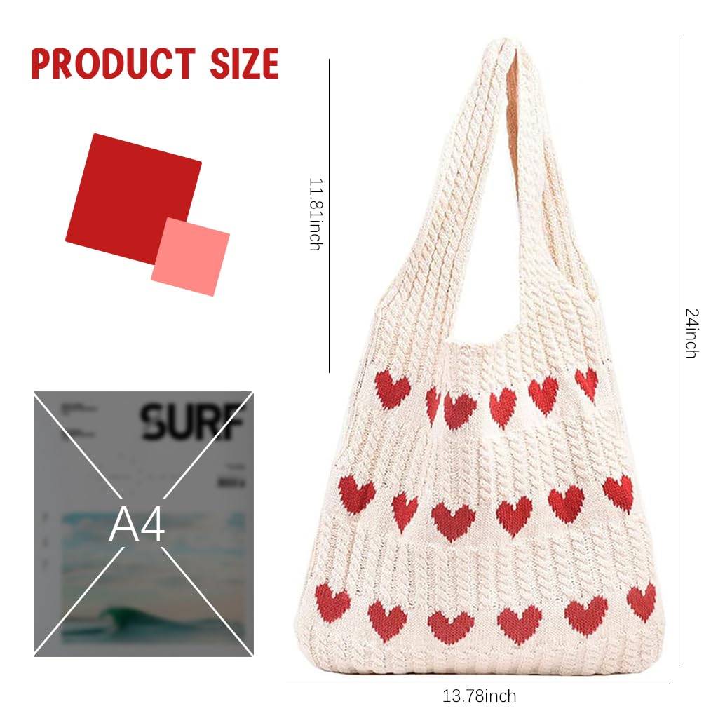 PALAY® Knitted Heart CrochetTote Bag, Large Beach Bag For Work And Travel