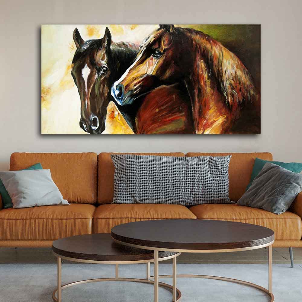 VIBECRAFTS A Pair of Horses Premium Canvas Wall Painting With Frame for Living Room Drawing Room Home|Office|Gift (PTVCH_2224N)