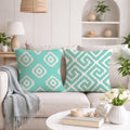 STITCHNEST Set of 2 Polycotton Cushion Covers – 24x24 Inches – Teal & White Ikat Geometric Print – Elegant Cushion Covers for Sofa & Living Room | Perfect for Home Decor