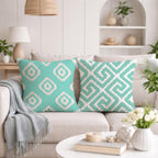 STITCHNEST Set of 2 Polycotton Cushion Covers – 24x24 Inches – Teal & White Ikat Geometric Print – Elegant Cushion Covers for Sofa & Living Room | Perfect for Home Decor