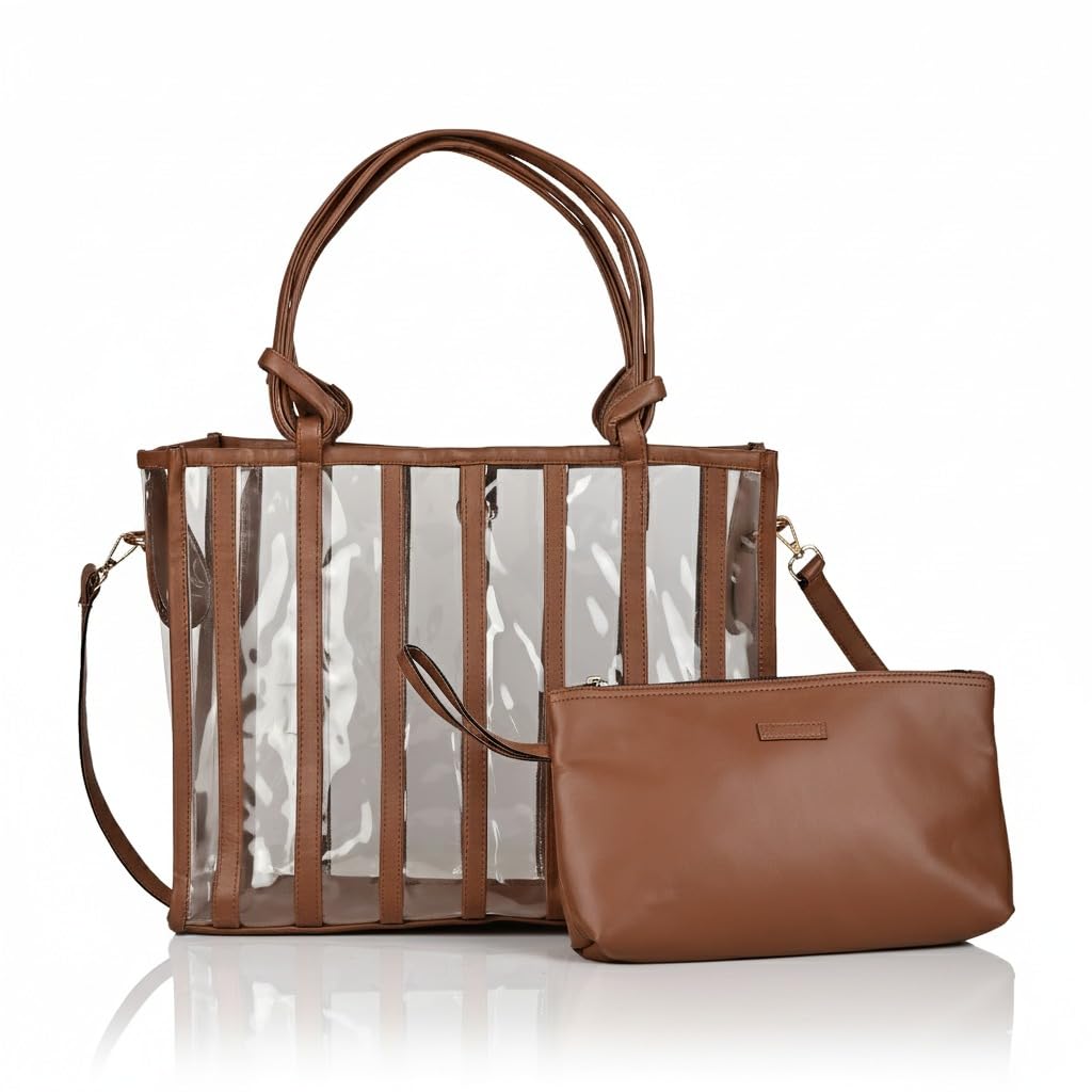 ENSAC Women’s Transparent Tote Bag | Premium Synthetic Leather & Durable Clear Handbag with Zip Closure | Stylish Office, College & Travel Tote | Handcrafted in India