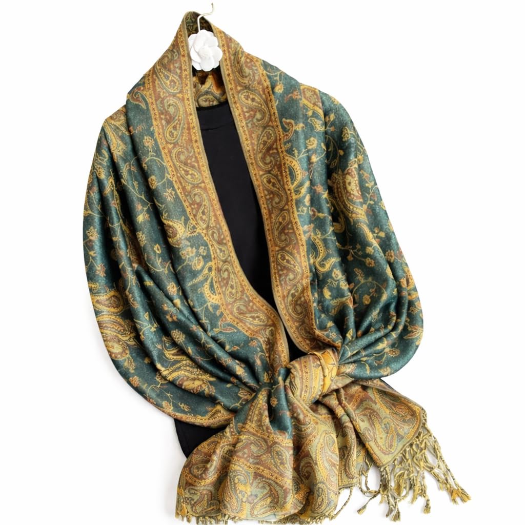 Soft Silky Revrsible Paisley Pashmina Scarf w/Fringes