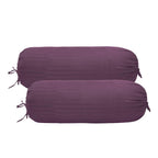 Trance Home Linen 100% Cotton 16x32 inch 200TC Striped Bolster Cover | Round Bed Side Long Bolster Pillow Cover to fit 24 Length 9 Dia | Pack of 2 Bolster Cover only (16x32 inch, Plum)