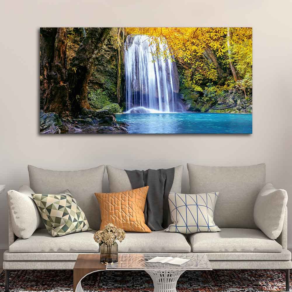 VIBECRAFTS Canvas Paintings for Living Room Drawing Room A Beautiful view of Erawan Waterfall Abstract Premium Canvas Wall Painting for Home|Office|Gift(PTVCH_2359)