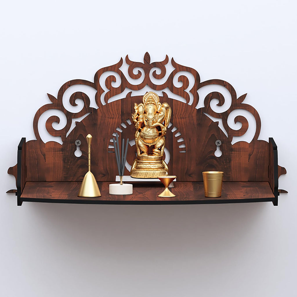 RANDOM Wall Mounted Mandir/Temple, Wooden Pooja Stand for Home, Wall Hanging Temple for Home, Office (12 x 8.5 x 6)