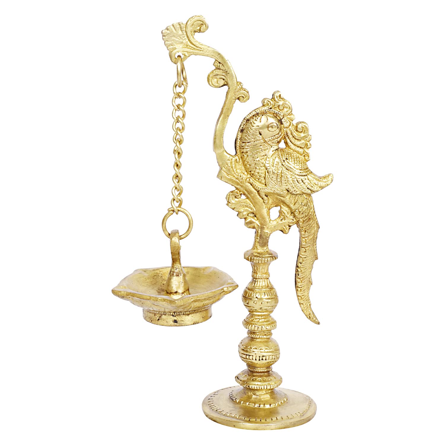 Artvarko Brass Parrot Design Hanging Diya Oil Wick Lamp Deepak for Diwali Pooja/Puja, Home Decoration and Gifts Showpiece 8.5 Inch