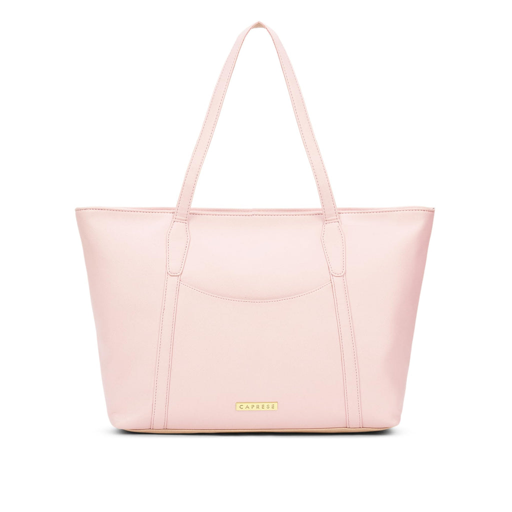 Caprese Jimny Horizontal 16 Inch Laptop Compatible Large Tote Bag for Women with Comfortable Straps | Stylish Shoulder & Handheld Bag | Multi-Compartment Design for Work, Travel (Powder Pink)