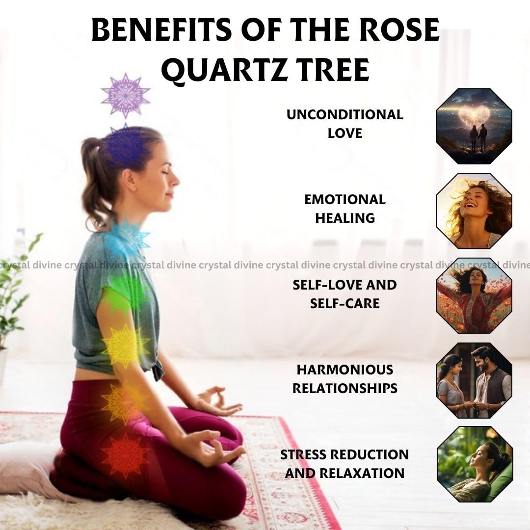 Crystal Divine Rose Quartz Crystal Tree Handmade Home Decor Items Crystal Bonsai Tree Showpiece for Home Decor Vastu Gift Items for Home Decoration Hall Decoration Items Healing Crystals Tree Gifts