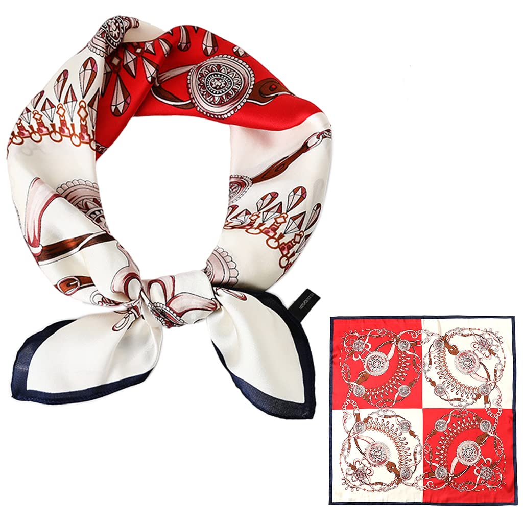 PALAY Red Satin Scarf for Women, Silk Feeling, 23 × 23 Inches