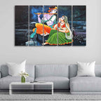 VIBECRAFTS Radha Krishna in Dark Forest Five Pieces Canvas Wall Painting For Home|Office|Living Room|Gift (PTVC5Pcs4_8627)