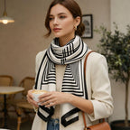 ULOS Women’s Geometric Print Light Weight Black & White Colored Satin Head Scarf - Neck Scarf - Neck Wrap (Square) (44x44)