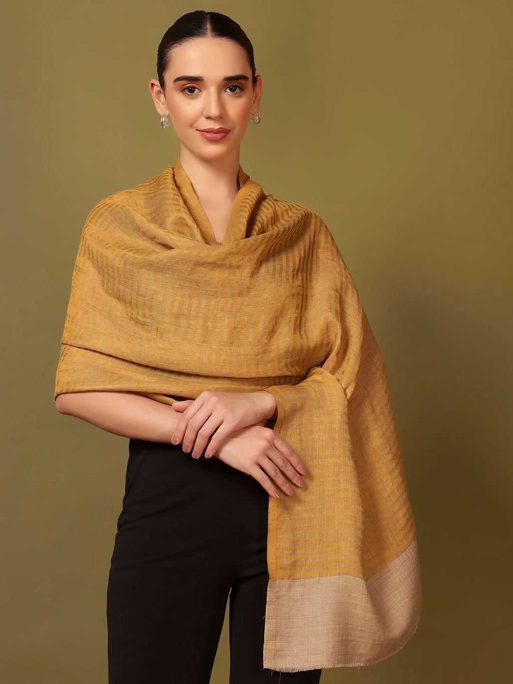 Pashmoda Women Golden Eclipse Reversible Zari Moonlight Fine Wool Stole (Size : 28x80in, 71X203cm) ZSST03