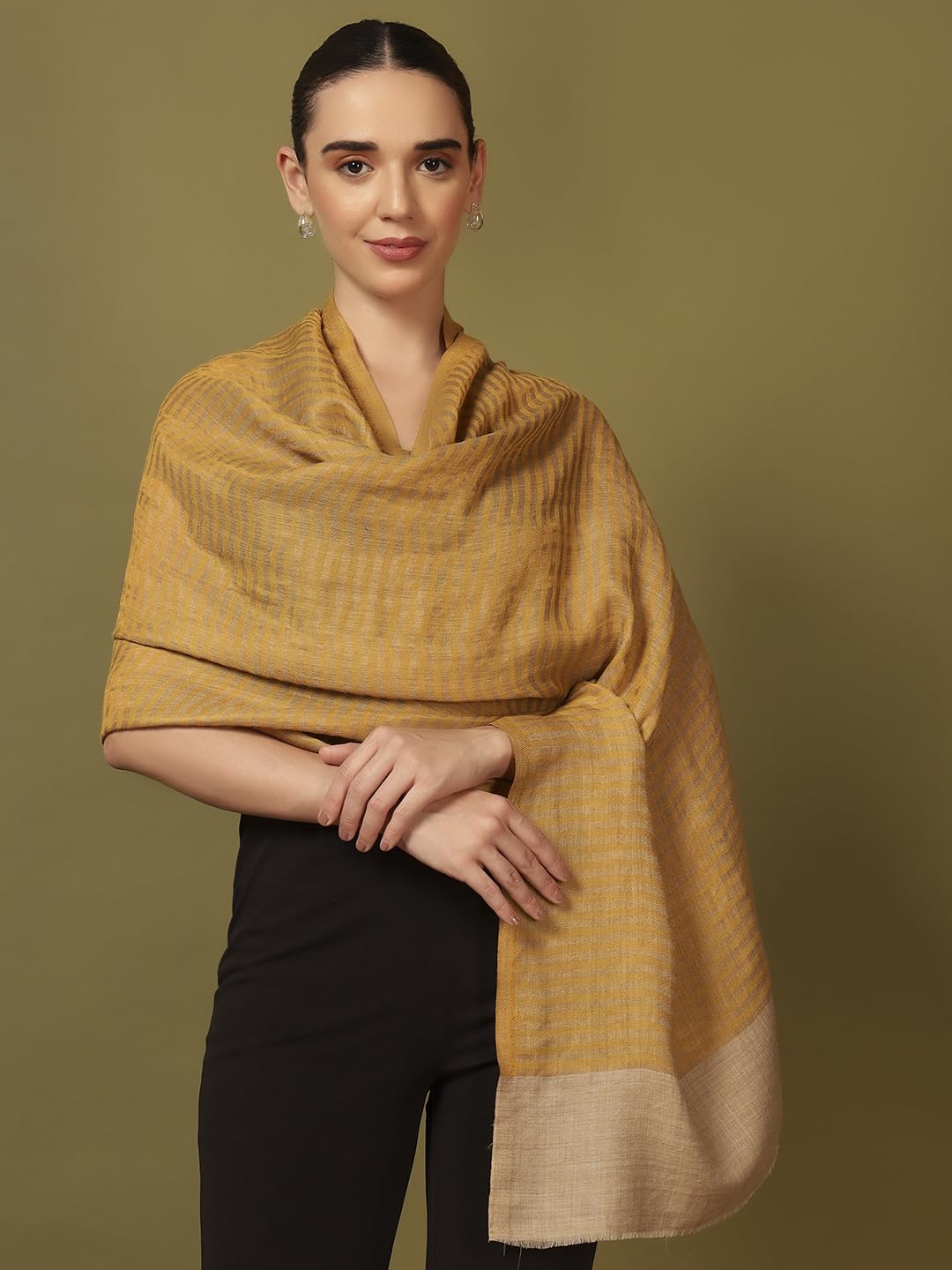 Pashmoda Women Golden Eclipse Reversible Zari Moonlight Fine Wool Stole (Size : 28x80in, 71X203cm) ZSST03