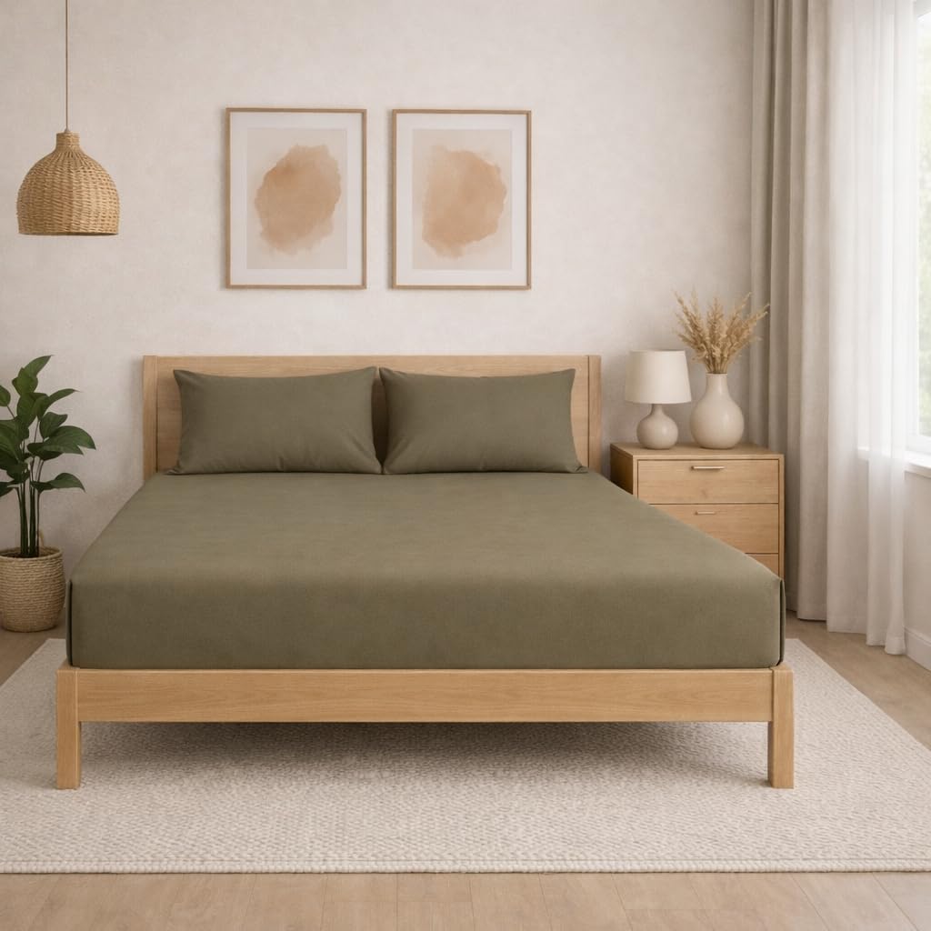 THE HOME STYLE Solid Cotton Feel Pillow Covers (18 x 28 inches, Set of 2 Pcs) | 300 TC | Super Soft & Smooth (Walnut)