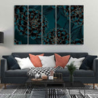 VIBECRAFTS Golden Flowers Dahlia and Leaves Wall Painting of Five Pieces For Home|Office|Living Room|Gift (PTVC5Pcs4_8718)