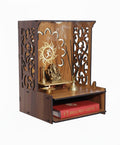 Royal Walnut Finish Wooden Pooja Mandir | Wall Mounted Home Temple with LED Lights & Spacious Storage | Premium Handcrafted Puja Unit (37.5 * 29 * 25 CM) (Large) A3