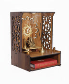 Royal Walnut Finish Wooden Pooja Mandir | Wall Mounted Home Temple with LED Lights & Spacious Storage | Premium Handcrafted Puja Unit (37.5 * 29 * 25 CM) (Large) A3