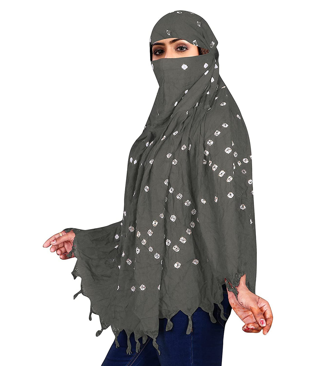 HETVIN Cotton Long Scarf Cum Mask Scarves Usable for Vehicle Driver | White Printed Design Fabric | Universal Size | Soft & Breathable Sun Protection | For Girl & Women (Grey)