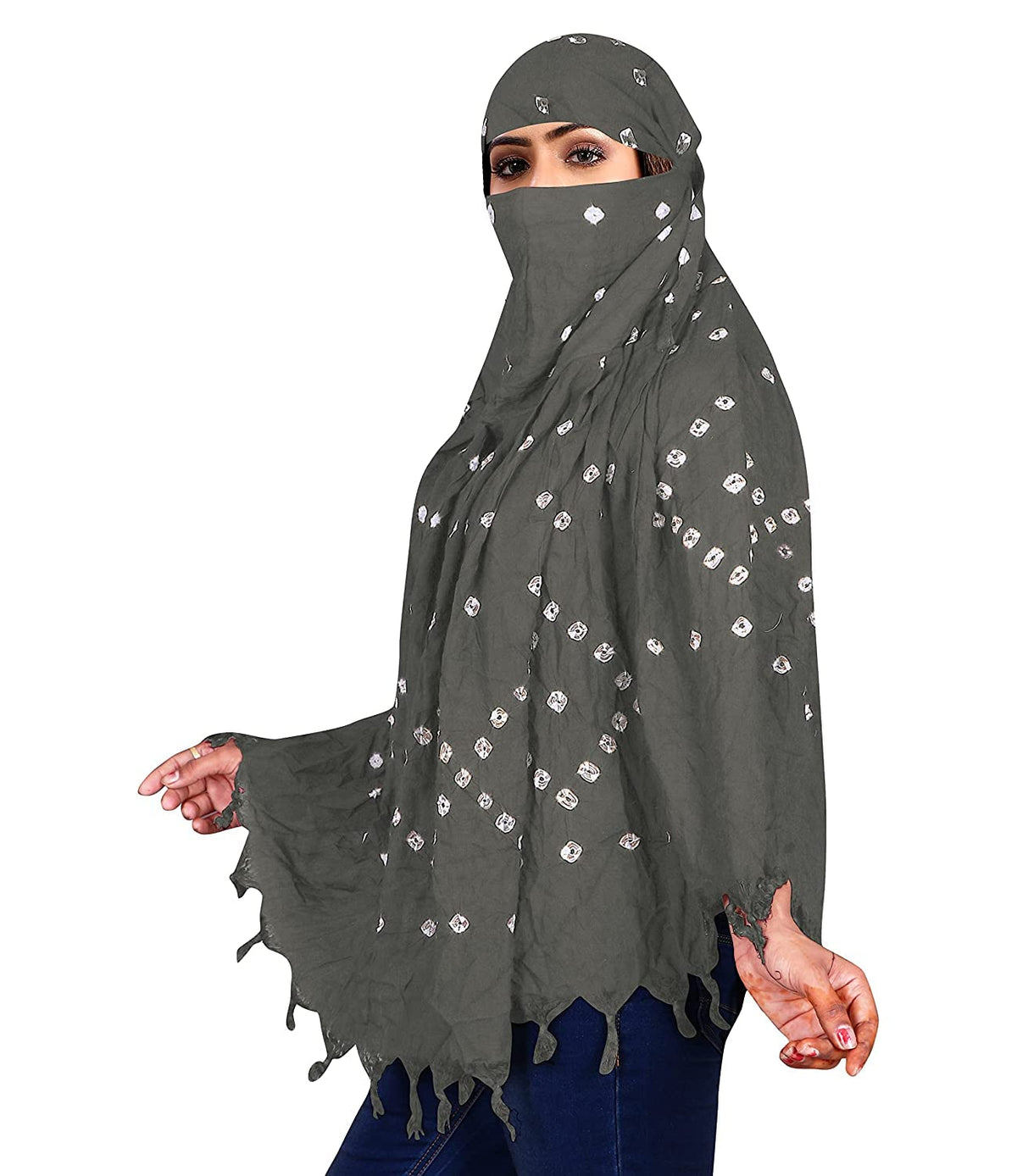 AARKRI SALES Cotton Long Scarf Cum Mask Scarves Usable for Vehicle Driver | White Printed Design | Universal Size | For Girl & Women | Breathable Sun Protection Light Weight (Grey)