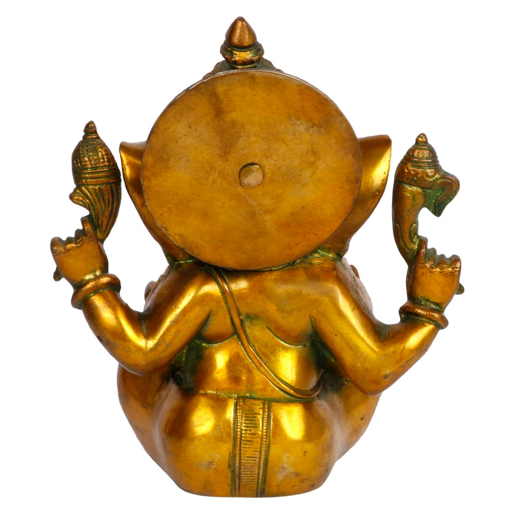 Svarup Brass Sitting Ganesha Idol in Multicolor Height 8 Inch Weight 3 Kg