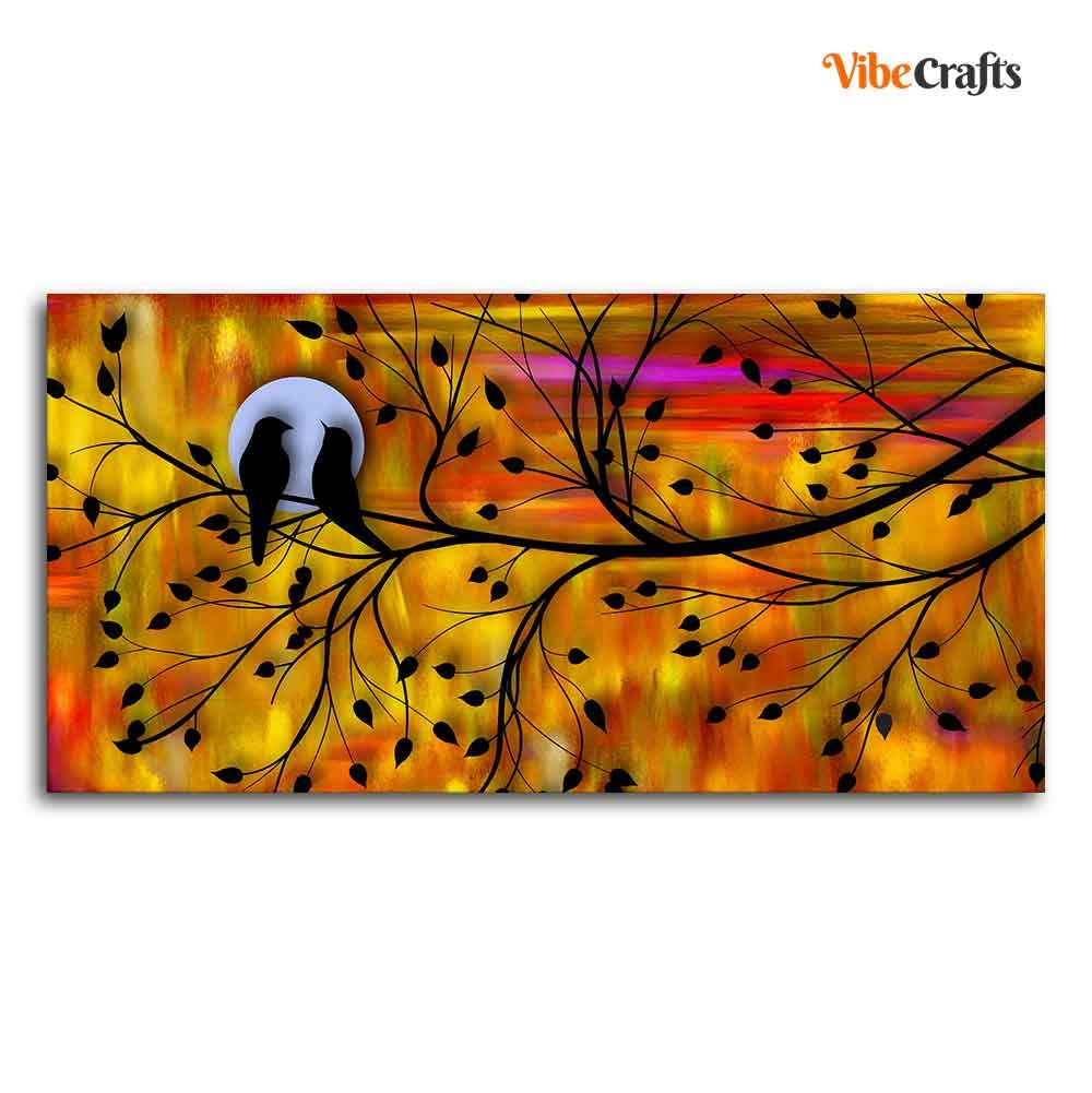 VIBECRAFTS Canvas Paintings for Living Room Drawing Room Bird Couple On Tree Canvas Wall Painting Fitted With Wooden Frame For Home | Office | Living Room | Gift (PTVCH_2474)