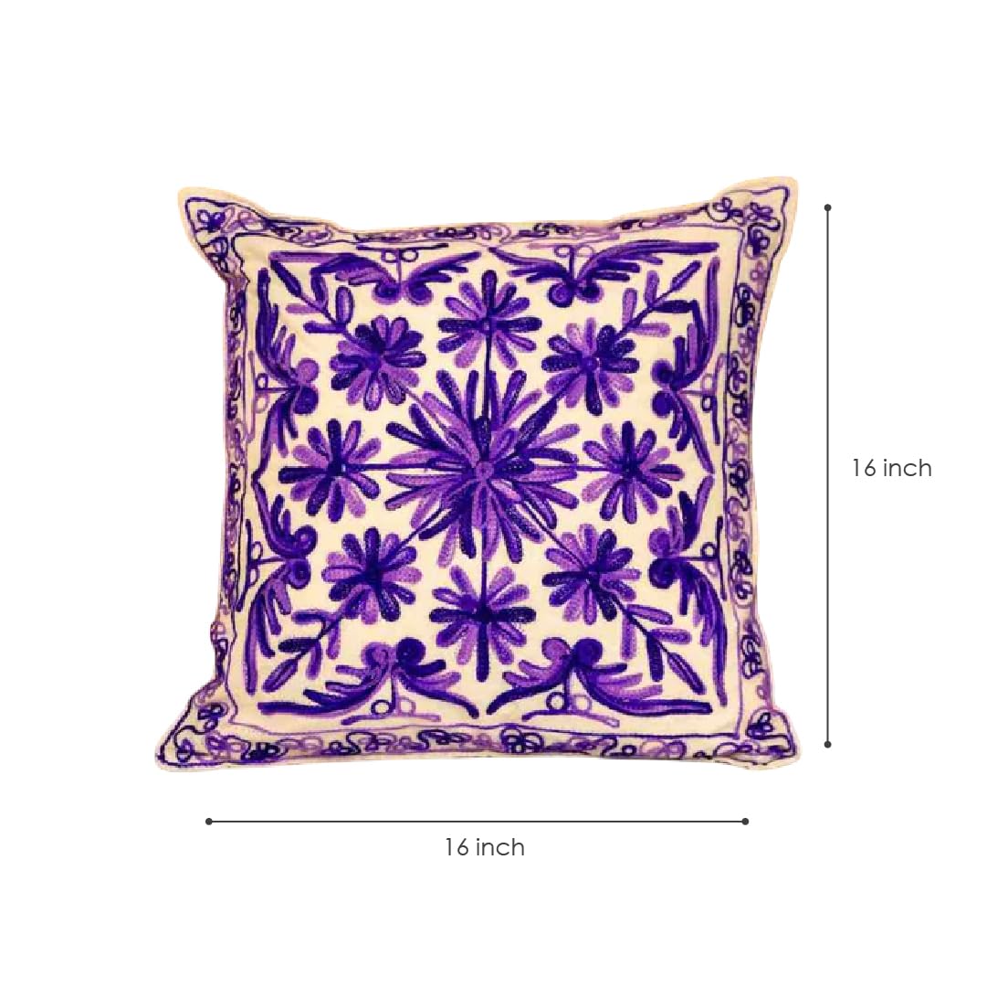 ATRANGI STUDIO Embroidered Cushion Covers - Set of 2 | Traditional Aari Embroidery | Threadwork Throw Pillow Covers with Zip Closure | Perfect for Sofa, Bed, Chair | 16x16 Inch, Violet Vibes