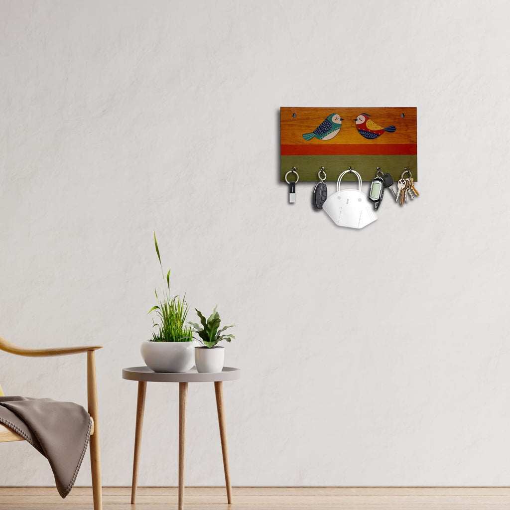 Artvibes Unique Stylish Wooden Key Holder for Wall Decor with Stylish Stainless Steel 5 Hooks Beautiful Key Organizer for Home Decoration(KH_800)