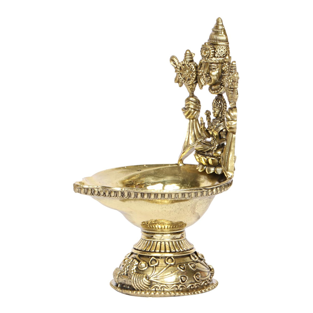 ARTVARKO Brass Tirupati Balaji with Goddess Lakshmi Diya Oil Lamp 5.5 inch