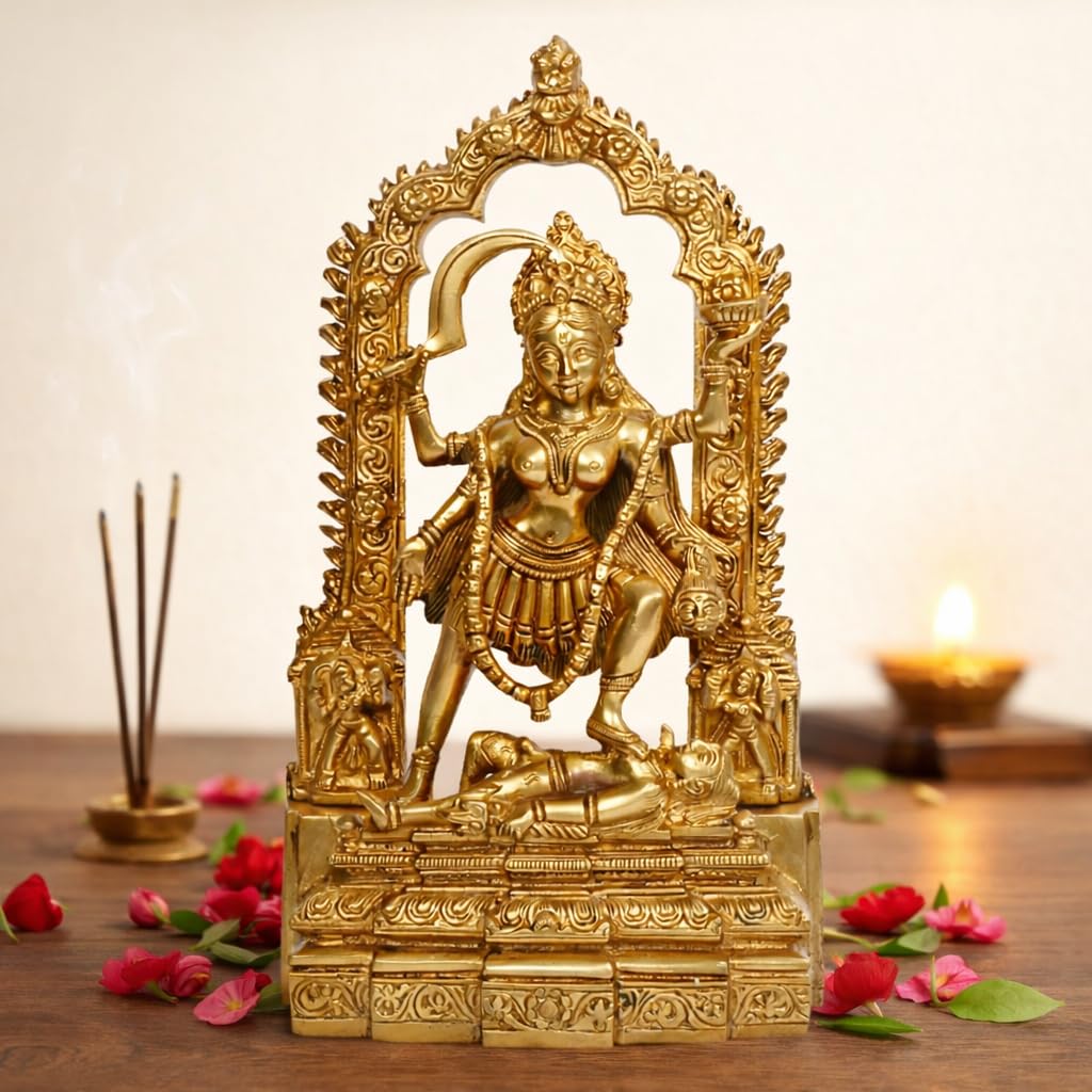 ARTVARKO Brass Kali MATA | Kaali Maa | Kalka Maa Idol Statue for Home Temple puja | Navratri puja | Festival puja | Gifting 10.5 Inches