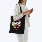 Peach Blossom Tote Bags with Zip,100% Cotton Shopping/Grocery Bag, Multi-Purpose Bag 5kgs Capacity, 2 Pack (Cbag_ZIP_WhiteBlombaby_Blacksurf)