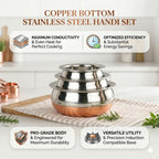GlamourShop Stainless Steel Copper Base Serving Bowls Handi Set of 3 Pieces, Handi Set with Serving Bowl Set/Cookware Set/Sauce Pot and Handis (3, Chopper)