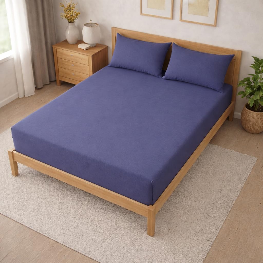 THE HOME STYLE Solid Cotton Feel Pillow Covers (18 x 28 inches, Set of 2 Pcs) | 300 TC | Super Soft & Smooth (Blueberry)