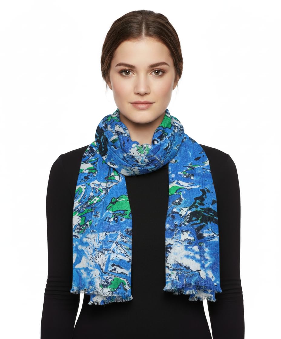 Fabtone Women’s Scarf/Stole | Blue Multi Abstract Print | Soft Lightweight Fabric | 70x180 cm | All-Season Summer Wrap | Stylish Neck Scarf for Women | Sun & Dust Protection