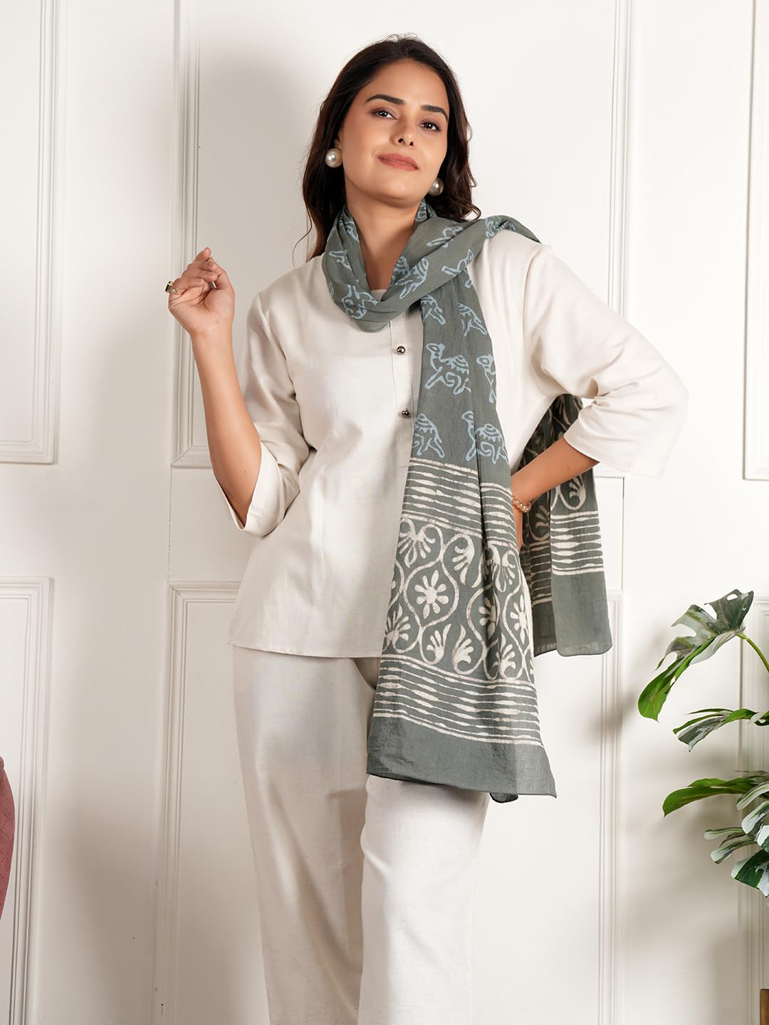 RAI SAHAB Printed Cotton Scarf for Women, Lightweight Soft Scarves Stoles for Summer & Winter(ST-90CAMEL10)