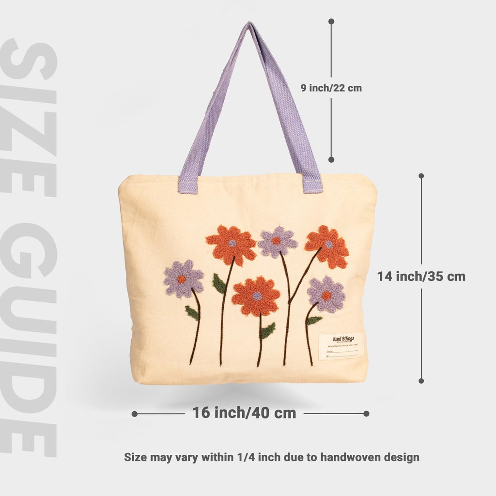 Kind Strings Canvas Flower Tote Bag for Women - Eco-Friendly Cotton Bag - Reusable & Washable - Multipurpose bag