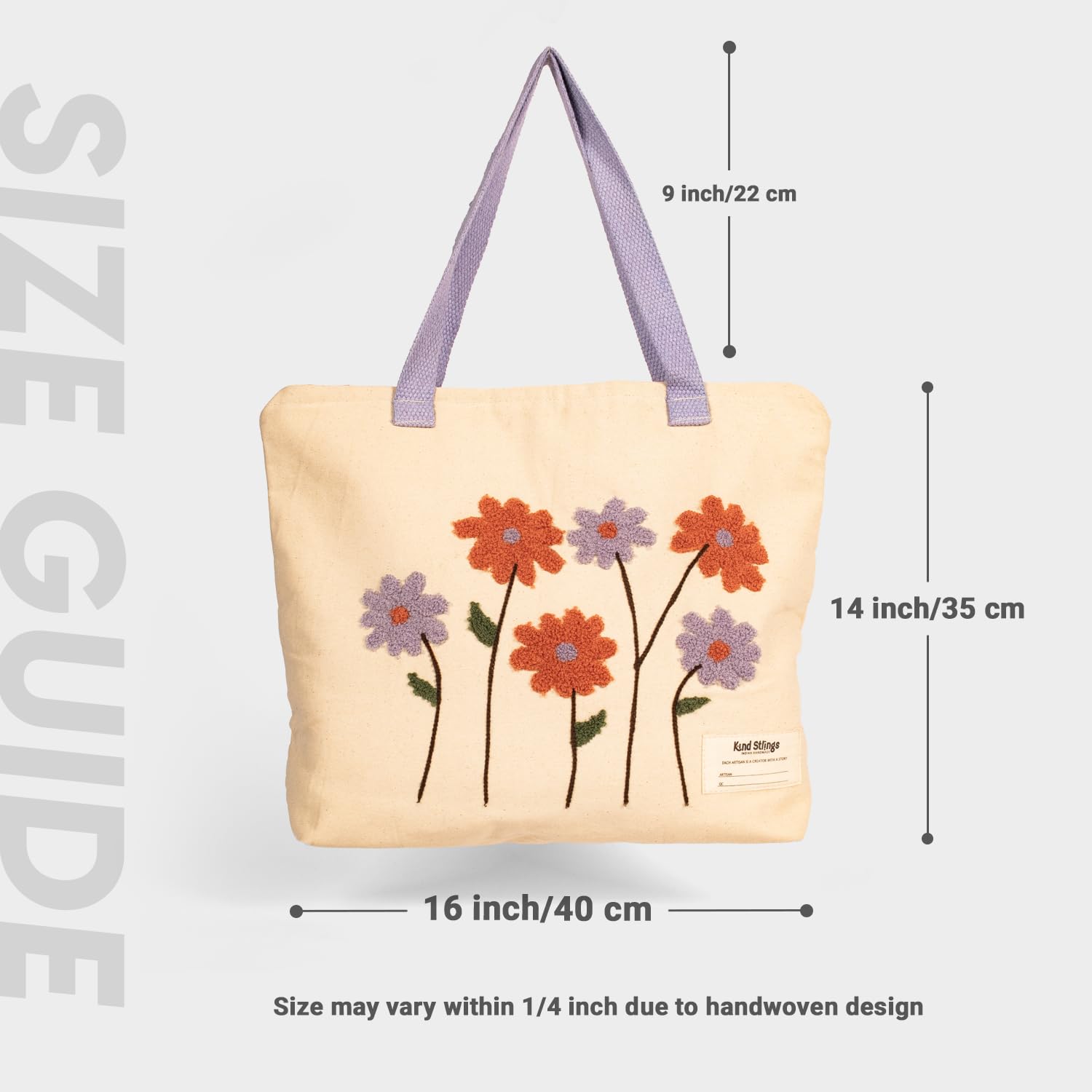 Kind Strings Canvas Flower Tote Bag for Women - Eco-Friendly Cotton Bag - Reusable & Washable - Multipurpose bag