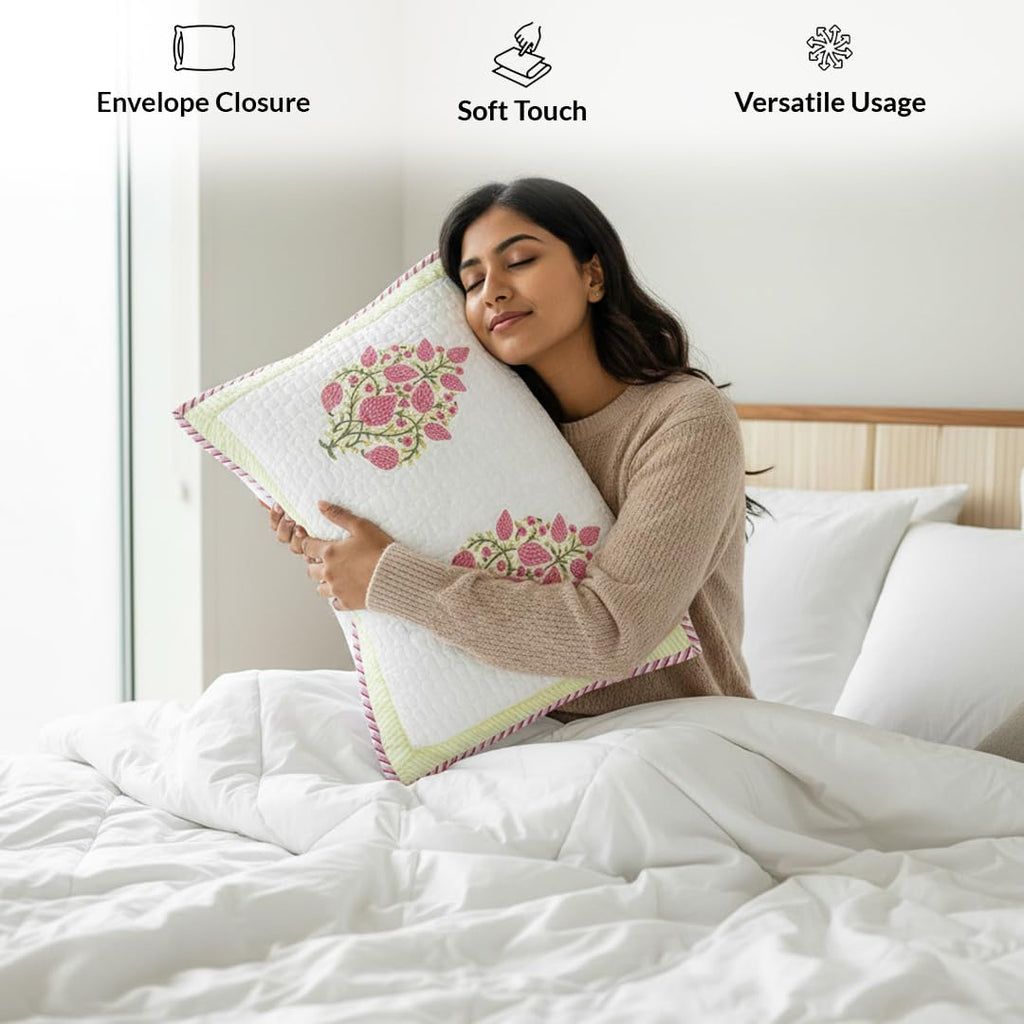 HOMEMONDE Cotton Floral Printed Pillow Covers | Pillow Cases | Set of 2 Piece Pillow Covers only |Large Size (20 X 26 Inch, Pink Buta)